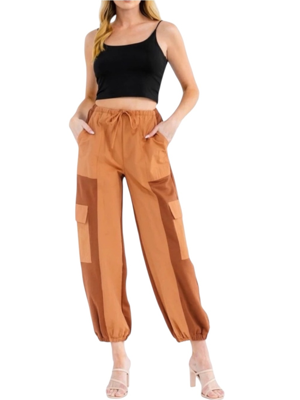 NWT Strut & Bolt Colorblock Cargo Jogger Pants Earthy Browns/Rust Utility Large